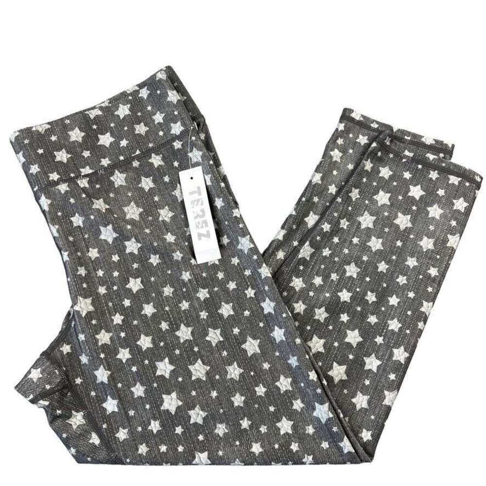 Terez Womens Cropped Leggings Size Large Gray Yoga Pants Star Light White Stars‎